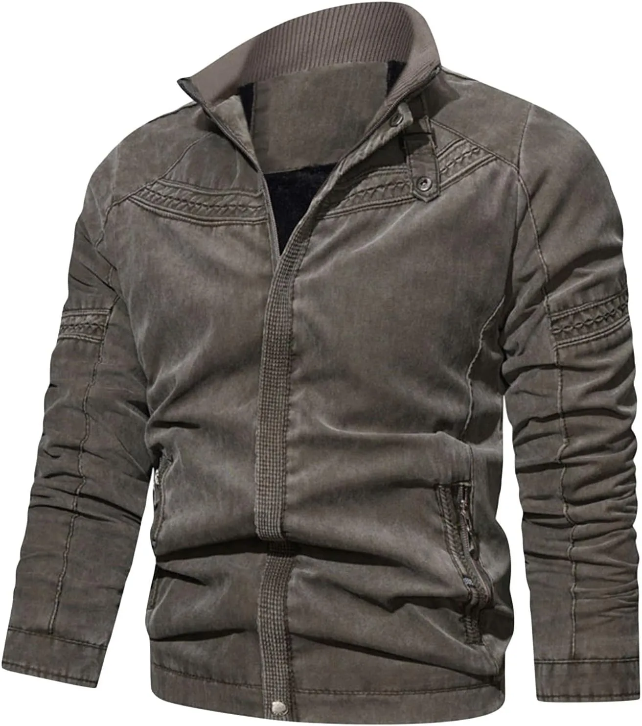 JEsilunmaMY Men's Wash Flight Bomber Jacket Vintage Zip Up Stand Collar Military Jacket Casual Winter Cotton Coat with Pocket
