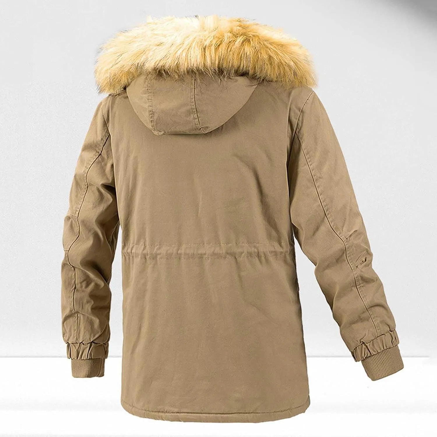 jsaierl Men Winter Puffer Jacket Thicken Parka Fleece Lined Warm Jacket Coat Multi Pocket Overcoat with Removable Fuzzy Hood