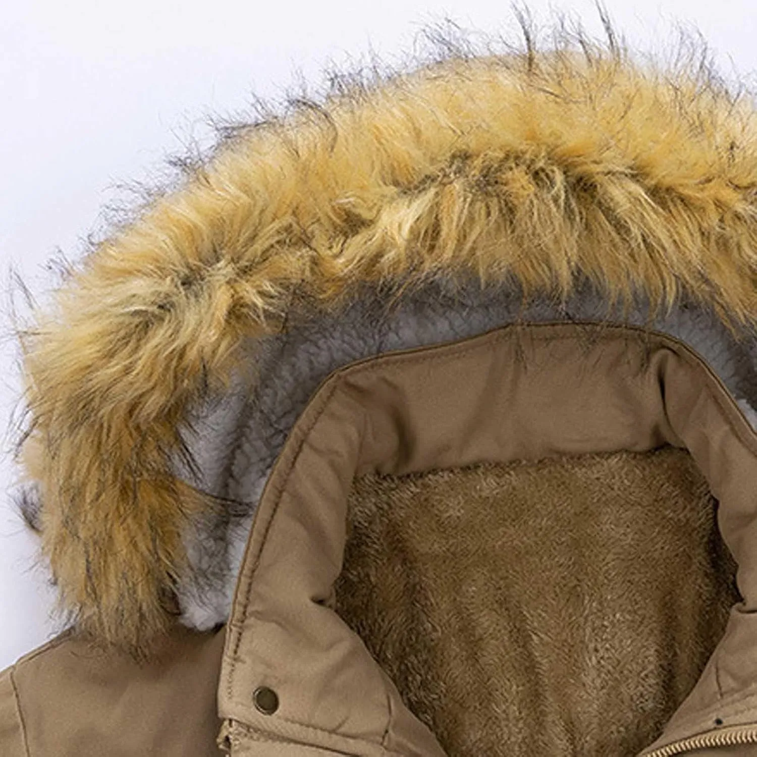 jsaierl Men Winter Puffer Jacket Thicken Parka Fleece Lined Warm Jacket Coat Multi Pocket Overcoat with Removable Fuzzy Hood