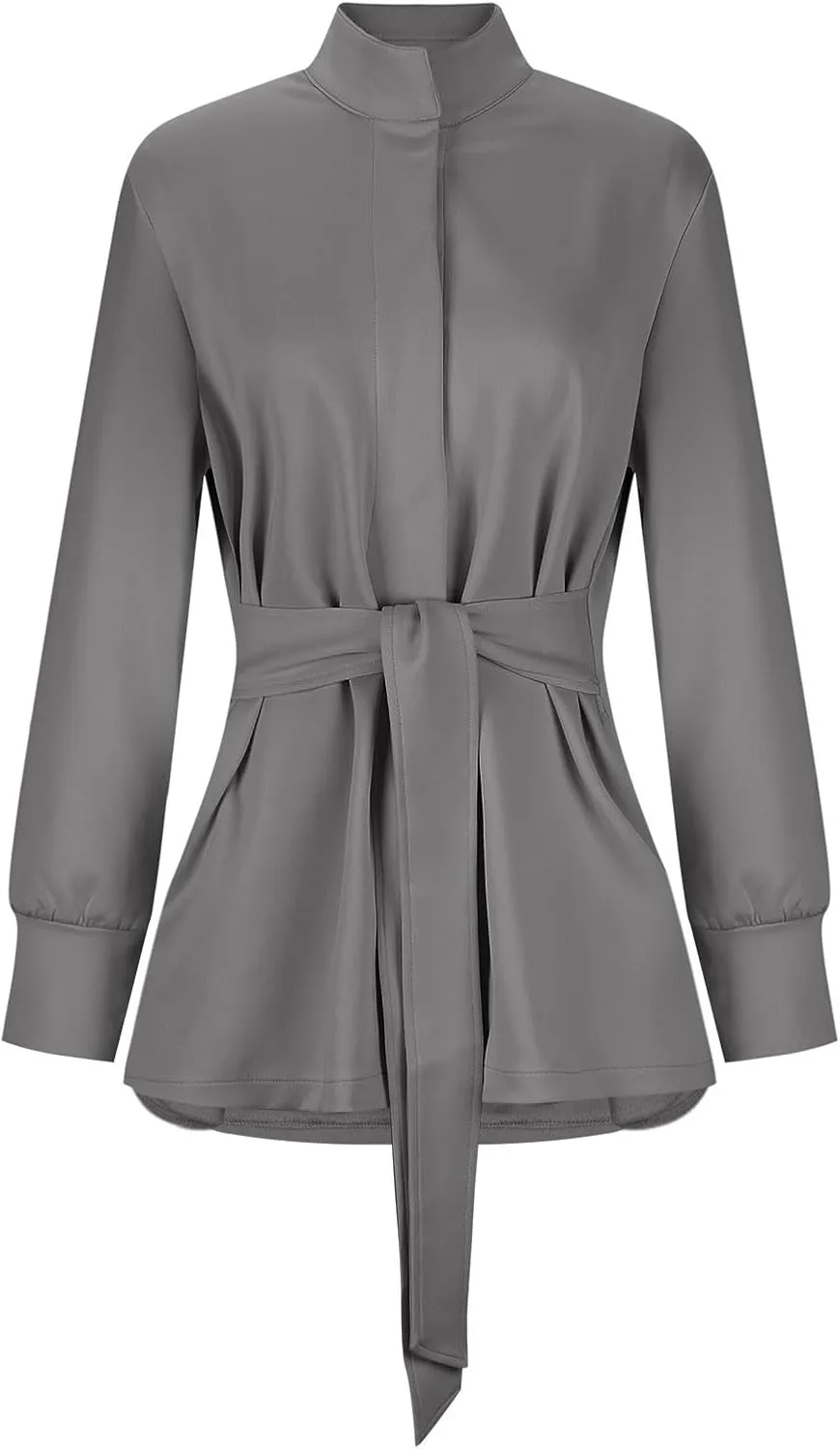 jsaierl Women's Coat Lapel Button Down Jacket Mid Long Solid Pocket Outerwear with Belt Slim Fit Fall Winter Overcoat