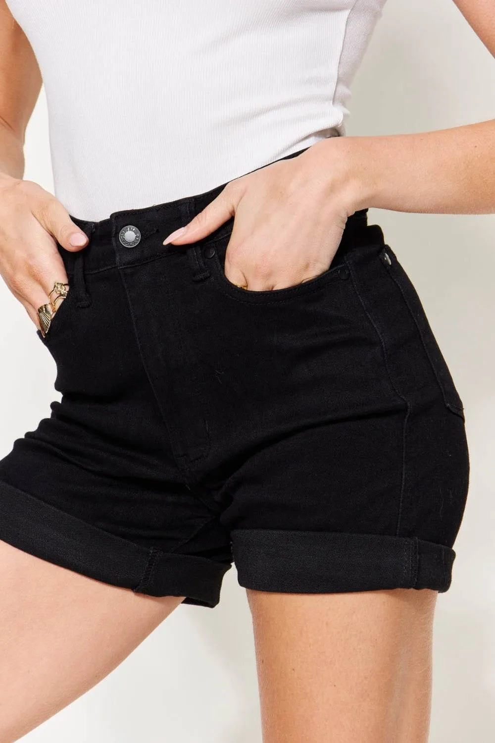 Judy Blue Full Size High Waist Tummy Control Cuffed Denim Shorts Style #: 150237
