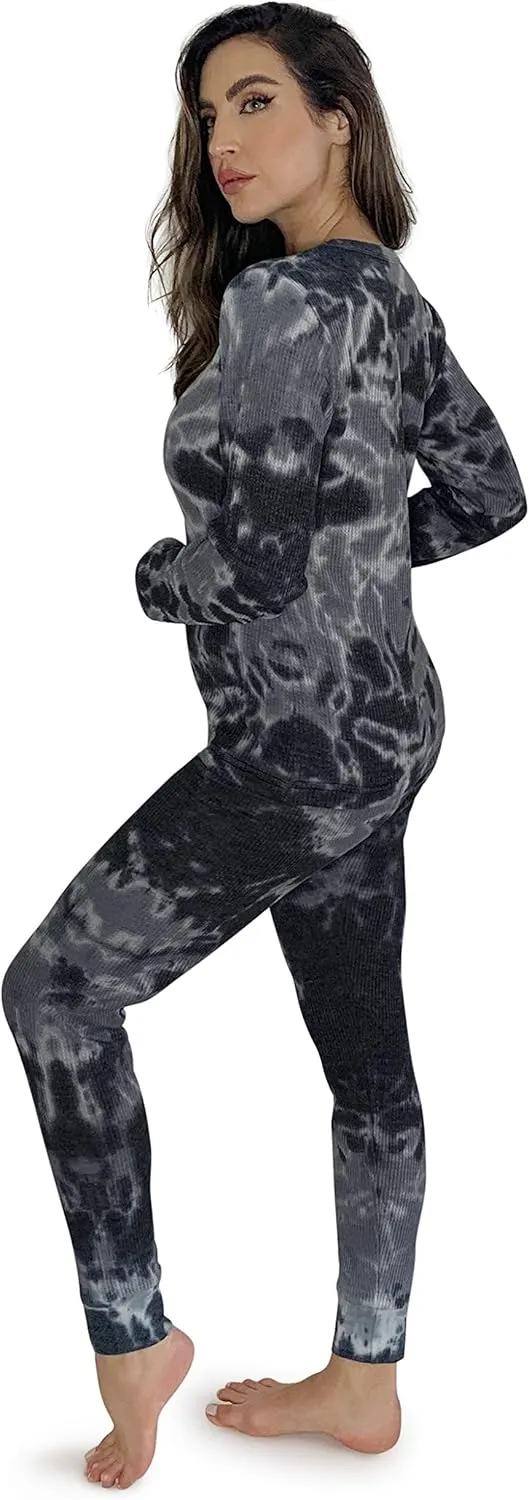 Just Love Womens Tie Dye Two Piece Thermal Pajama Set