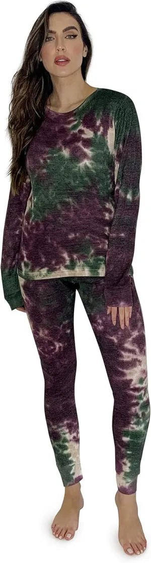 Just Love Womens Tie Dye Two Piece Thermal Pajama Set