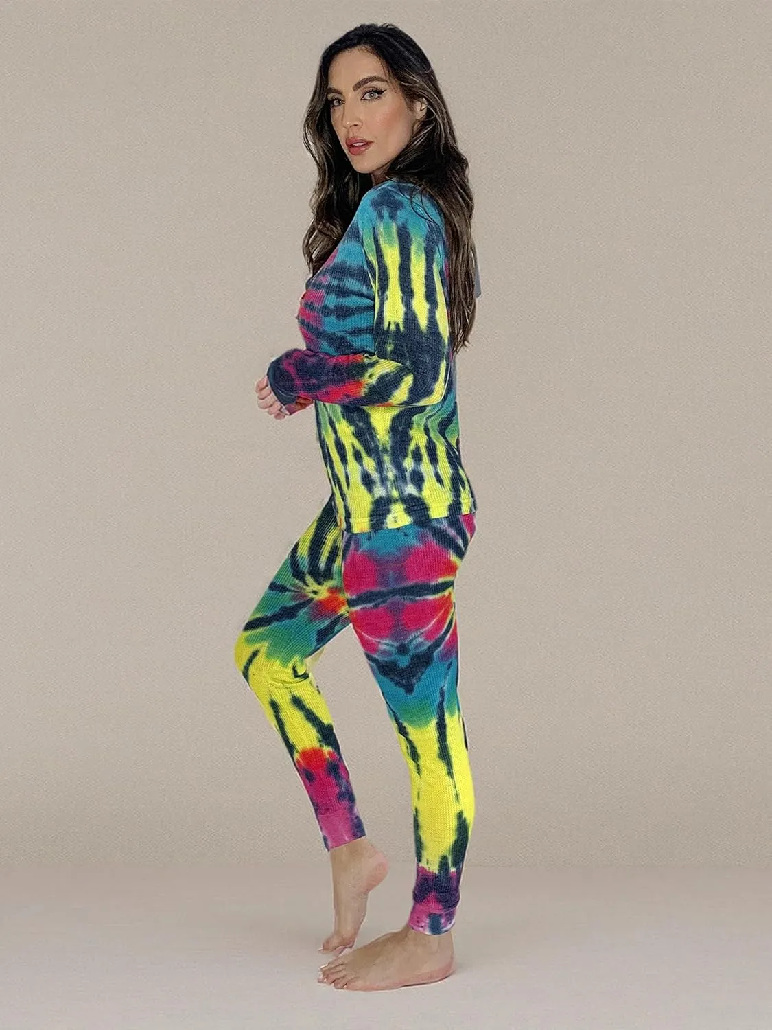 Just Love Womens Tie Dye Two Piece Thermal Pajama Set