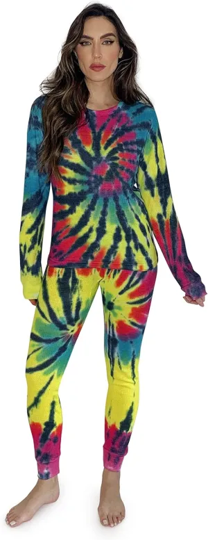 Just Love Womens Tie Dye Two Piece Thermal Pajama Set