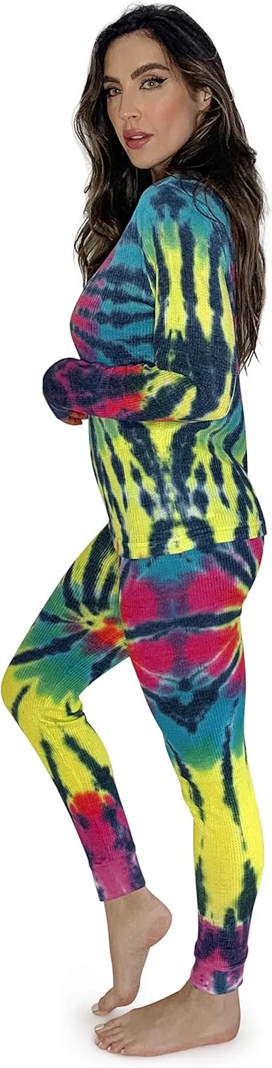 Just Love Womens Tie Dye Two Piece Thermal Pajama Set