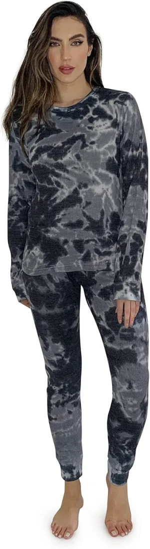 Just Love Womens Tie Dye Two Piece Thermal Pajama Set