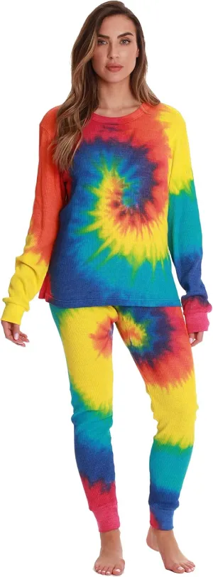 Just Love Womens Tie Dye Two Piece Thermal Pajama Set