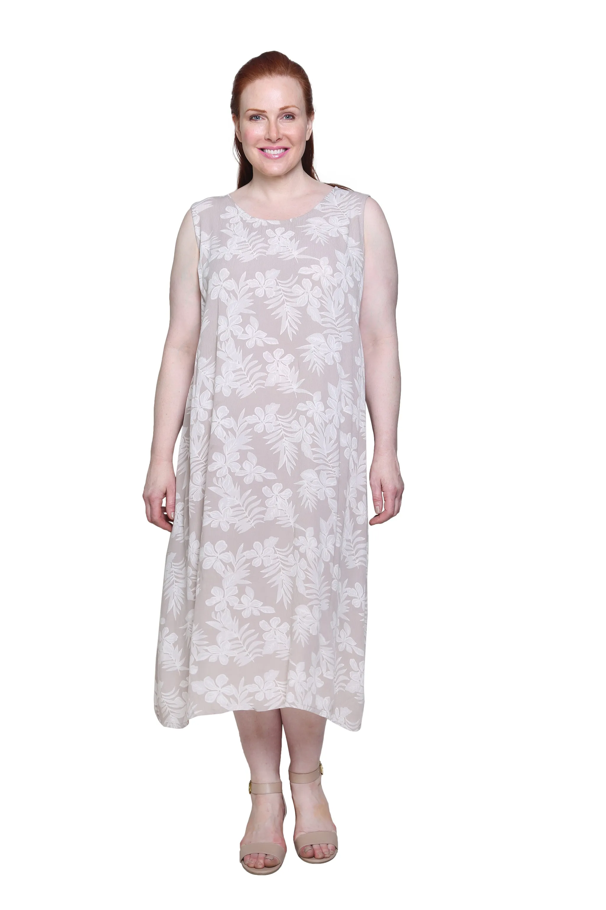 La Cera Sleeveless Floral Tonal Printed A-Line Dress - Plus Size