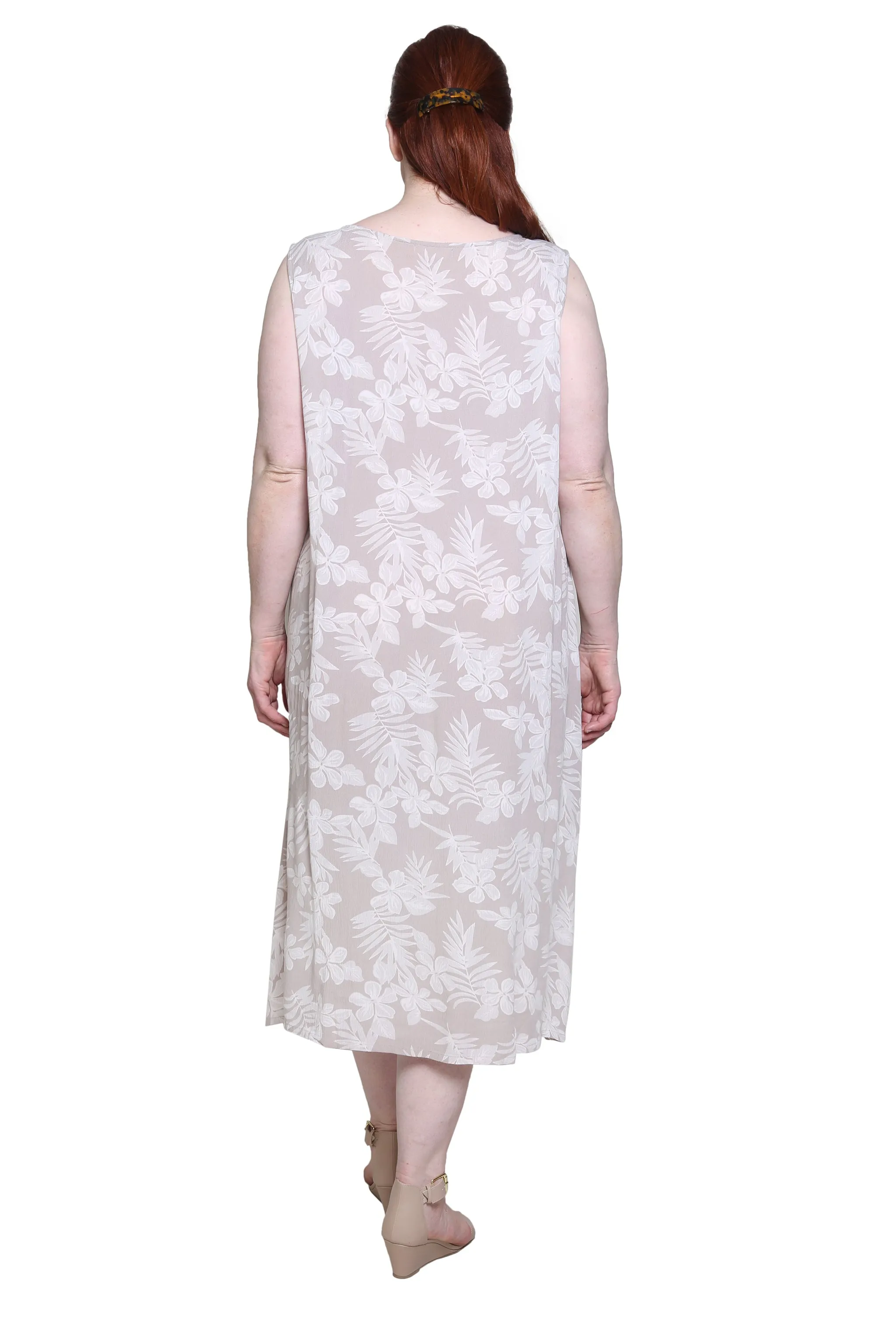La Cera Sleeveless Floral Tonal Printed A-Line Dress - Plus Size