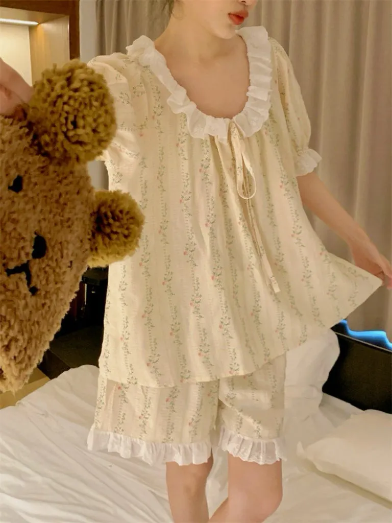Lace Collar Homewear Two Pieces Set Pyjamas (Plus Size)