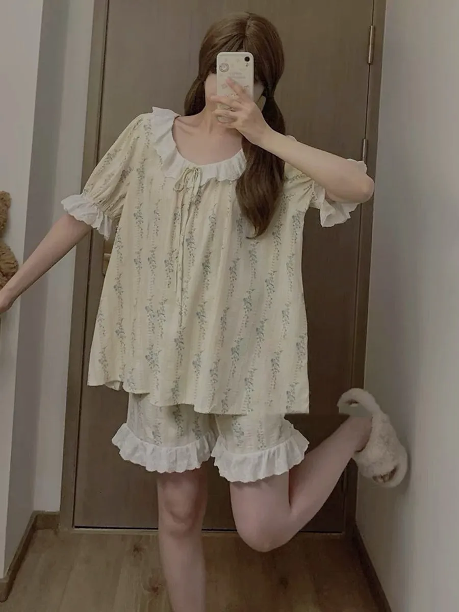 Lace Collar Homewear Two Pieces Set Pyjamas (Plus Size)