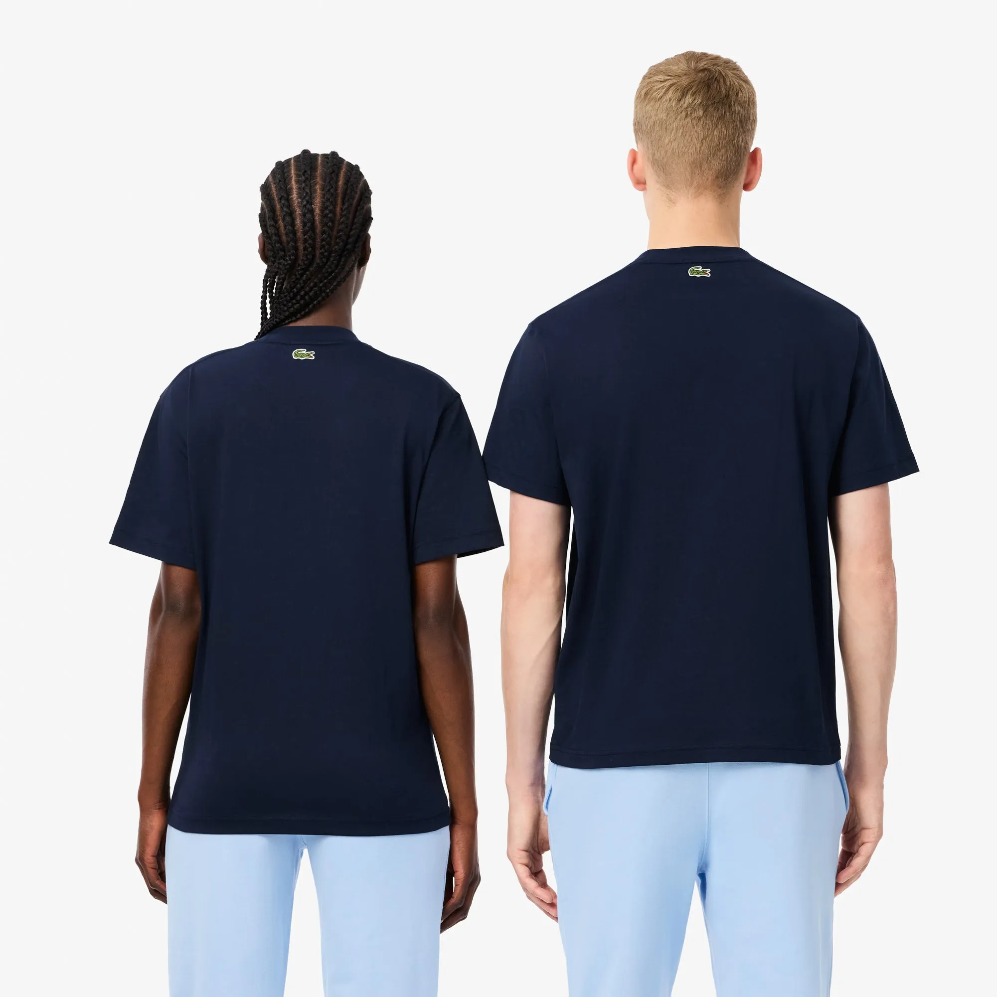 Lacoste Signature Print Cotton T-shirt Navy Blue TH2739 166