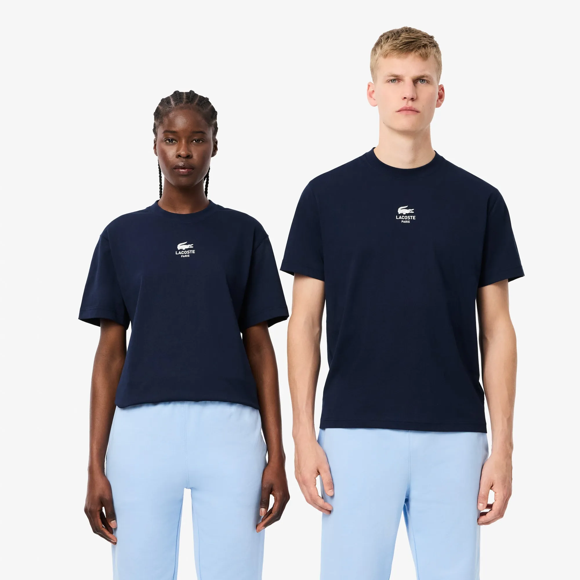 Lacoste Signature Print Cotton T-shirt Navy Blue TH2739 166