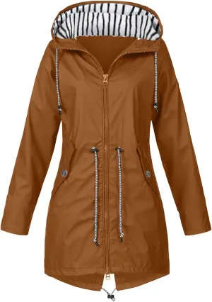 Lady Single Breasted Classic Long Trench Coat with Hooded Slim Casual Waterproof Outfits Waist Women's Anoraks 2023