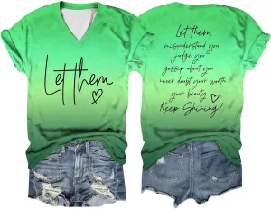 Let Them Shirts for Women Short Sleeve V Neck Graphic Tees 2024 Summer Inspirational Funny Saying Let Them Shirts