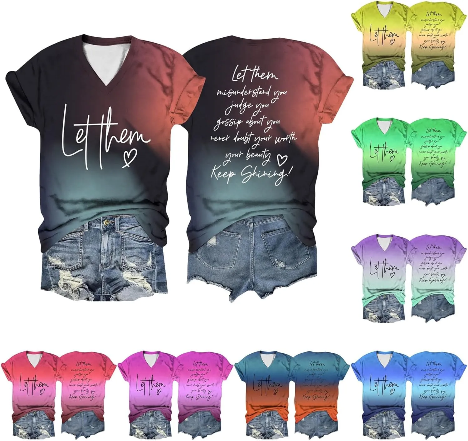 Let Them Shirts for Women Short Sleeve V Neck Graphic Tees 2024 Summer Inspirational Funny Saying Let Them Shirts