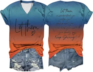 Let Them Shirts for Women Short Sleeve V Neck Graphic Tees 2024 Summer Inspirational Funny Saying Let Them Shirts