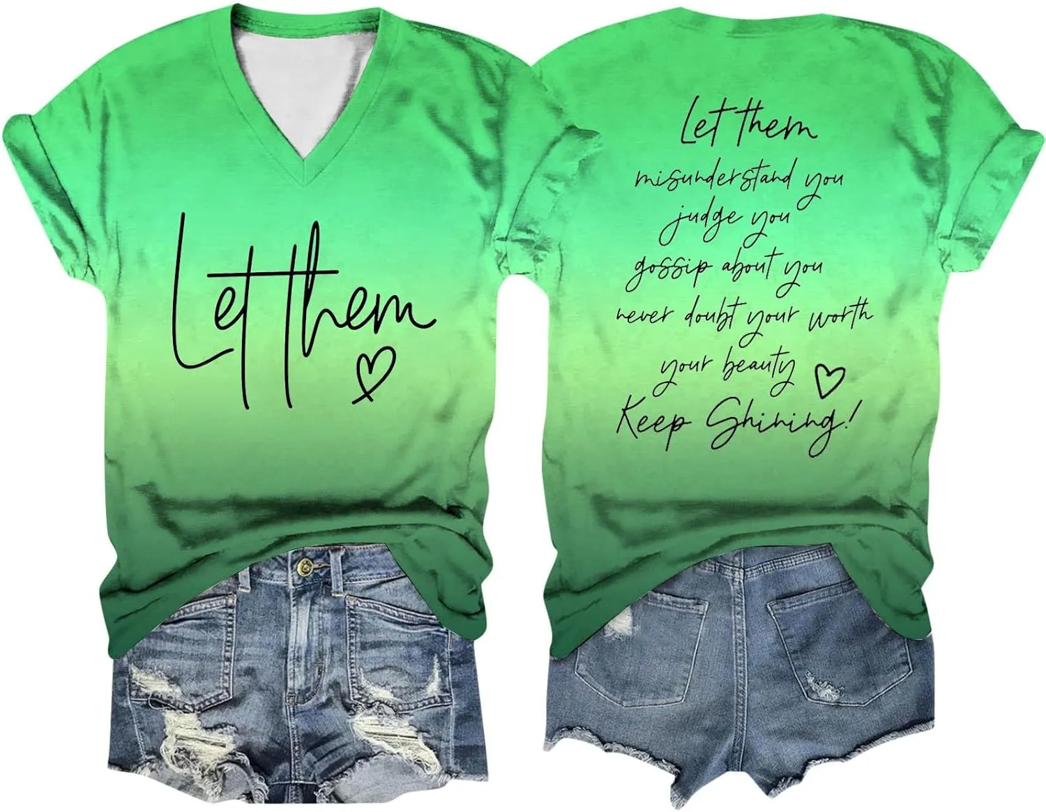Let Them Shirts for Women Short Sleeve V Neck Graphic Tees 2024 Summer Inspirational Funny Saying Let Them Shirts
