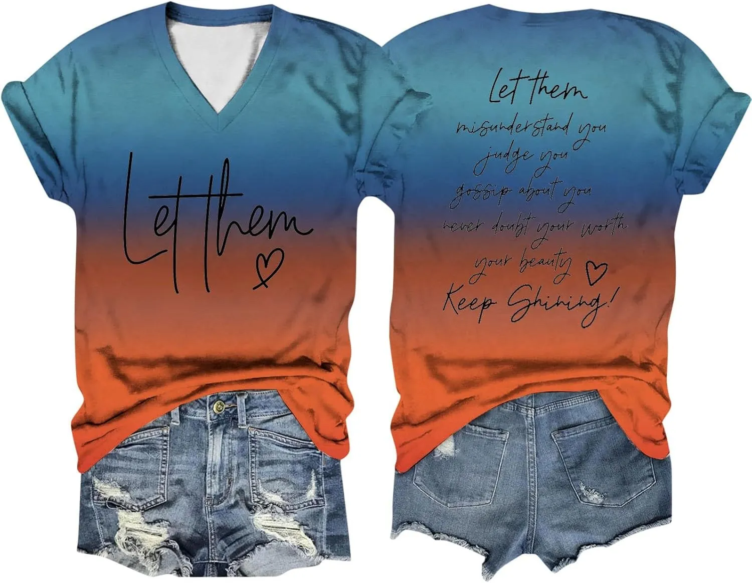 Let Them Shirts for Women Short Sleeve V Neck Graphic Tees 2024 Summer Inspirational Funny Saying Let Them Shirts