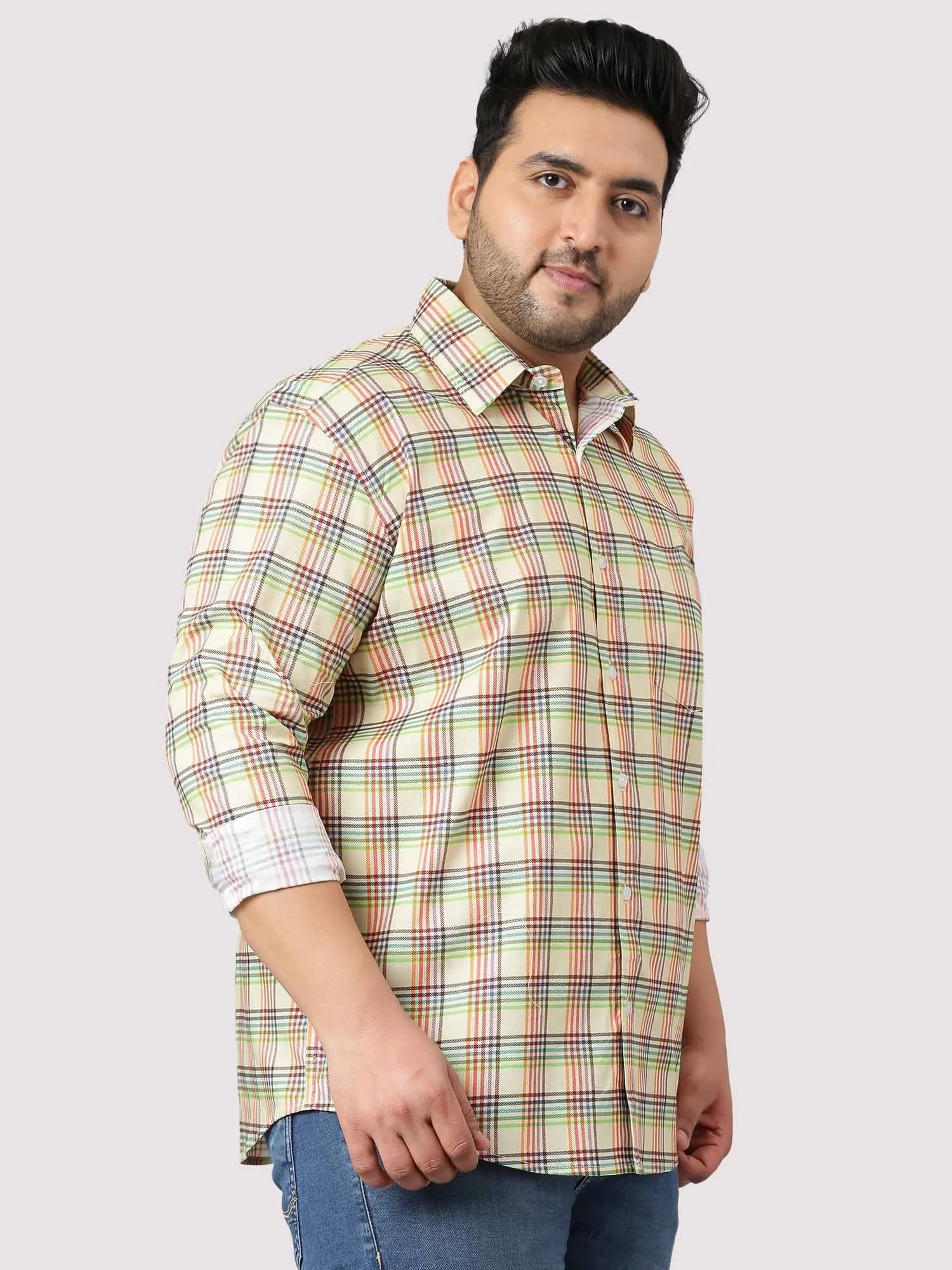 Light and Bright Yellow Checks Shirts Men's Plus Size