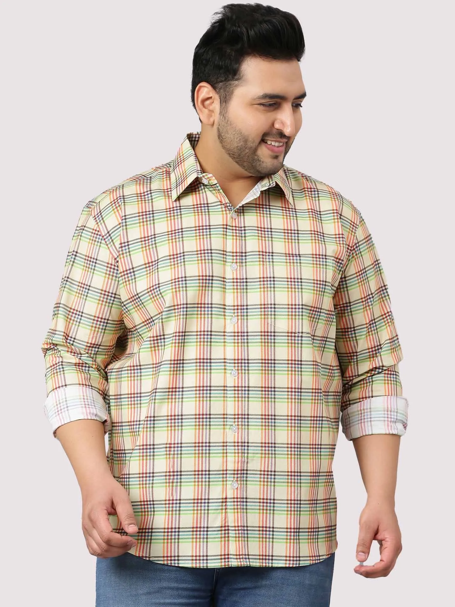 Light and Bright Yellow Checks Shirts Men's Plus Size