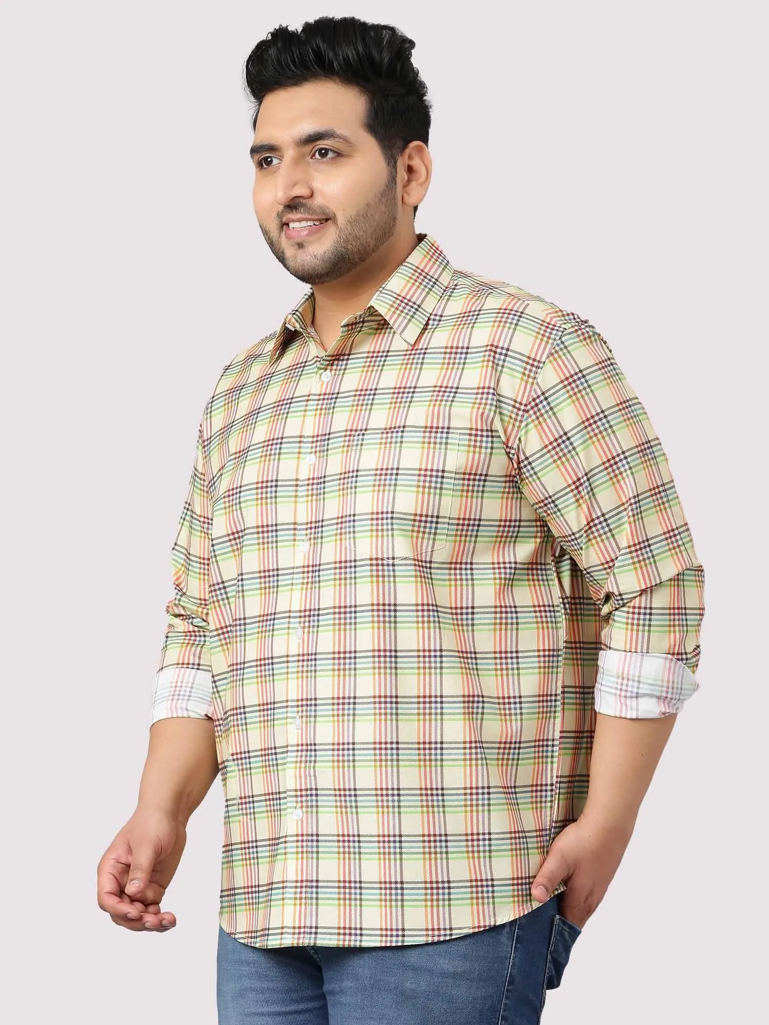 Light and Bright Yellow Checks Shirts Men's Plus Size