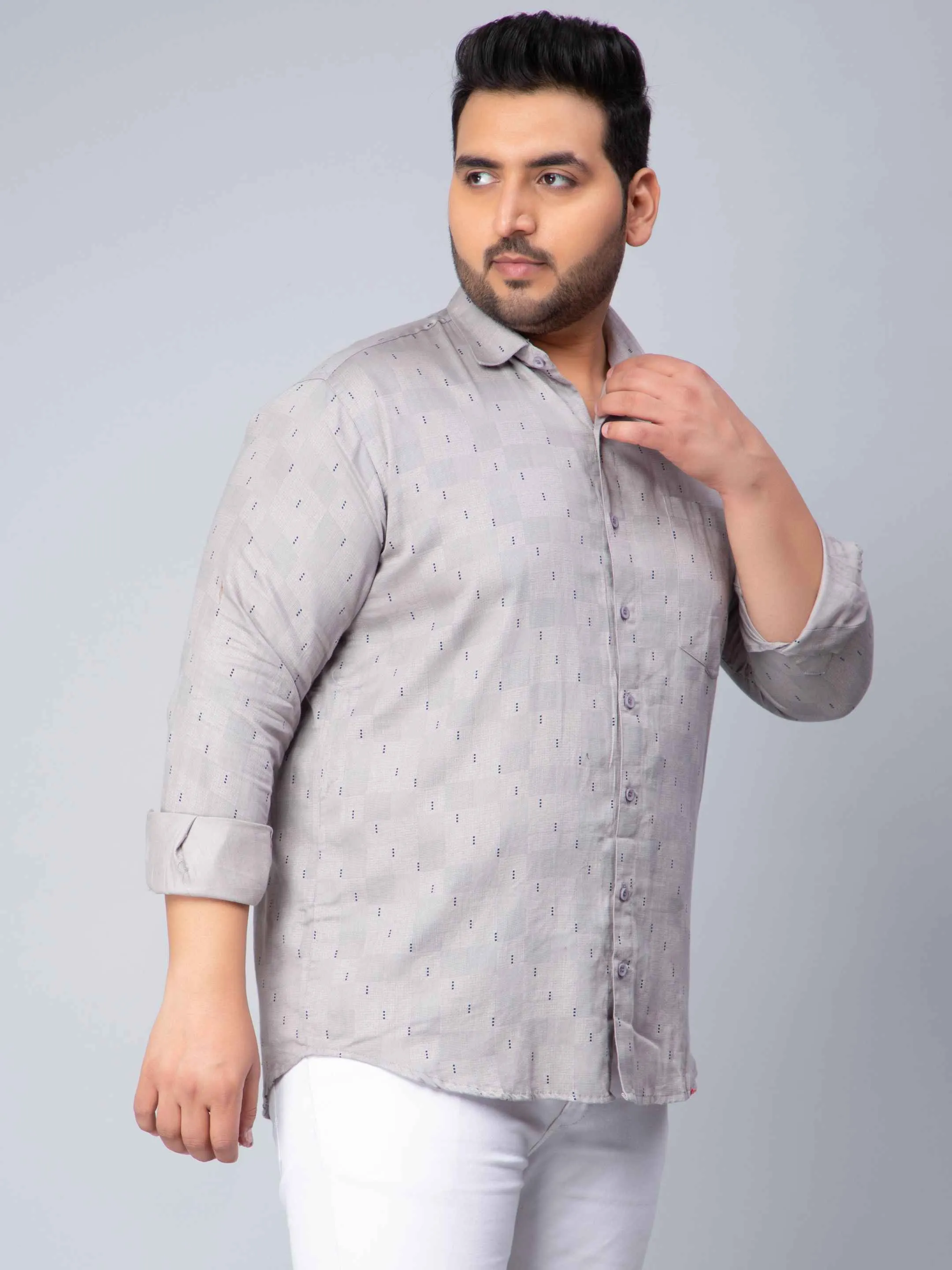 Light Grey Square Printed Plus Size Shirt