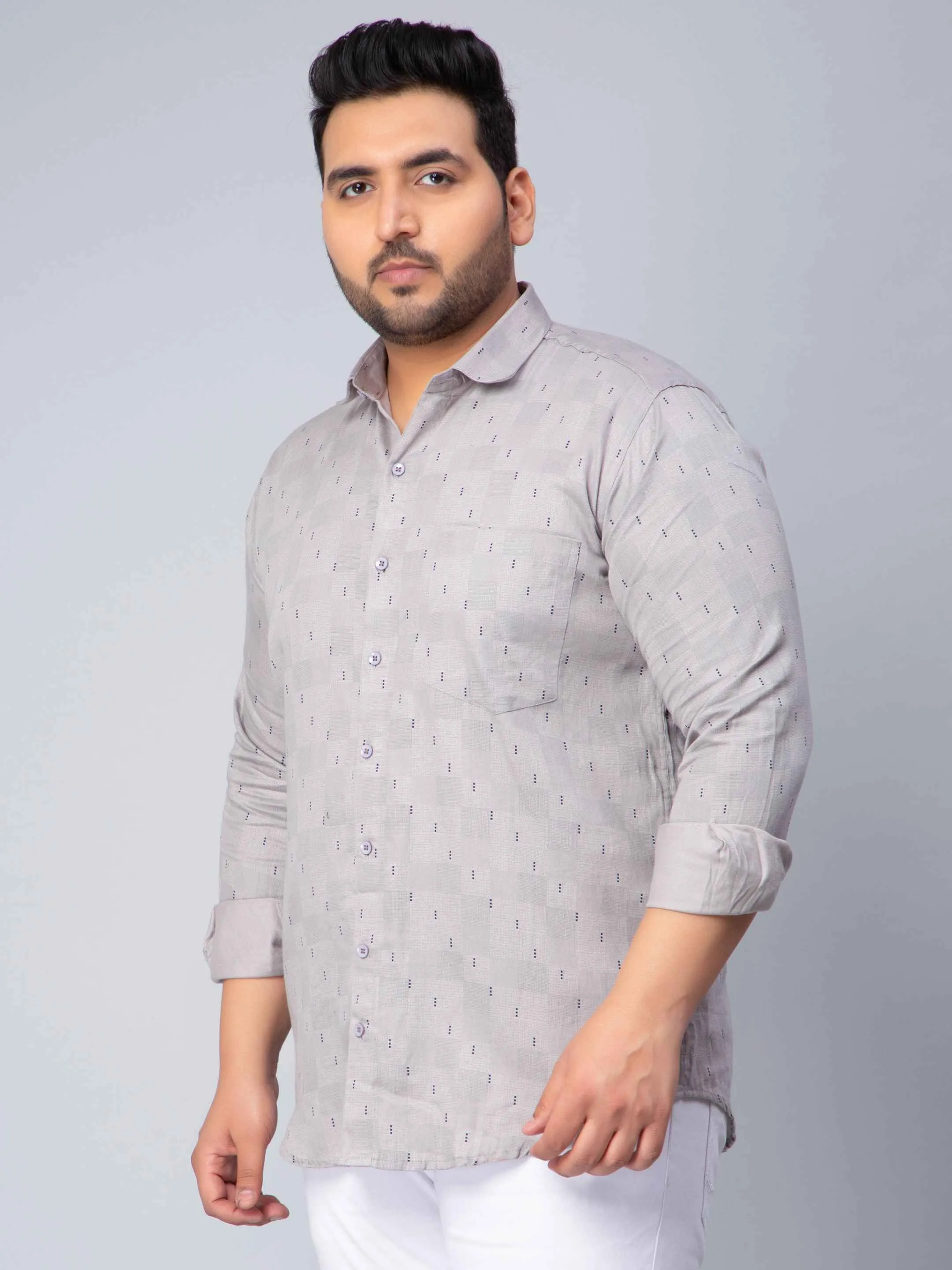 Light Grey Square Printed Plus Size Shirt