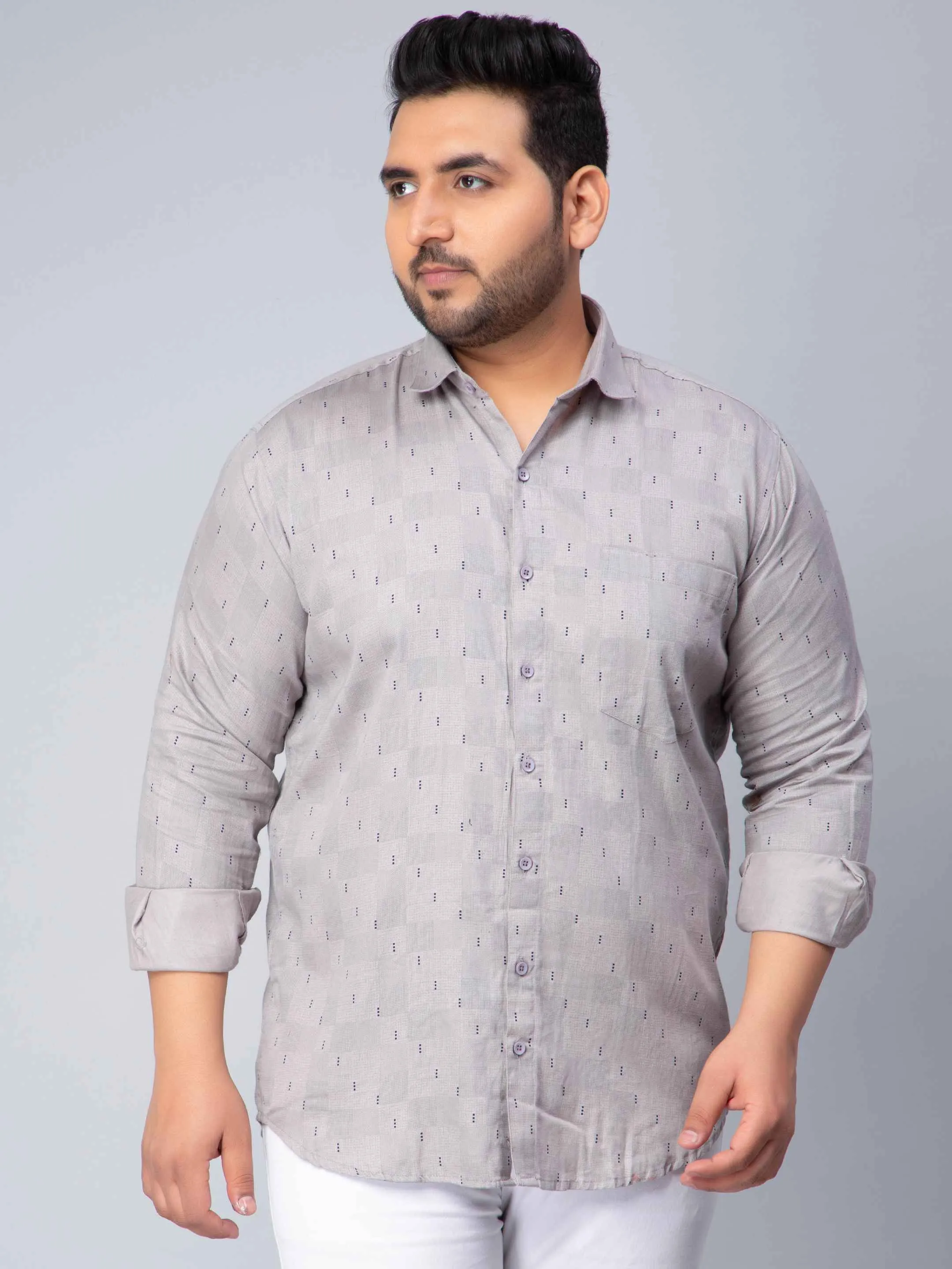 Light Grey Square Printed Plus Size Shirt