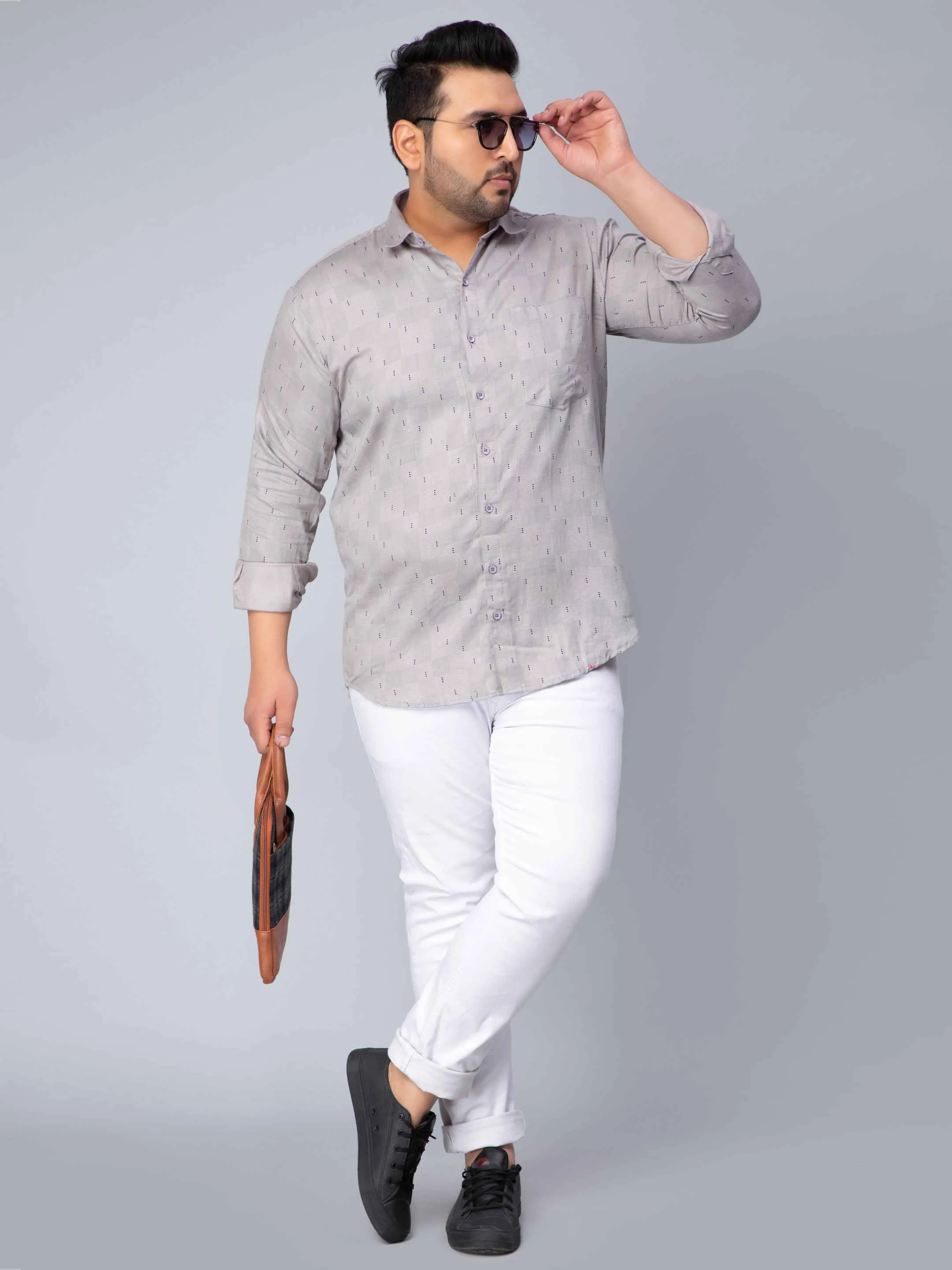Light Grey Square Printed Plus Size Shirt