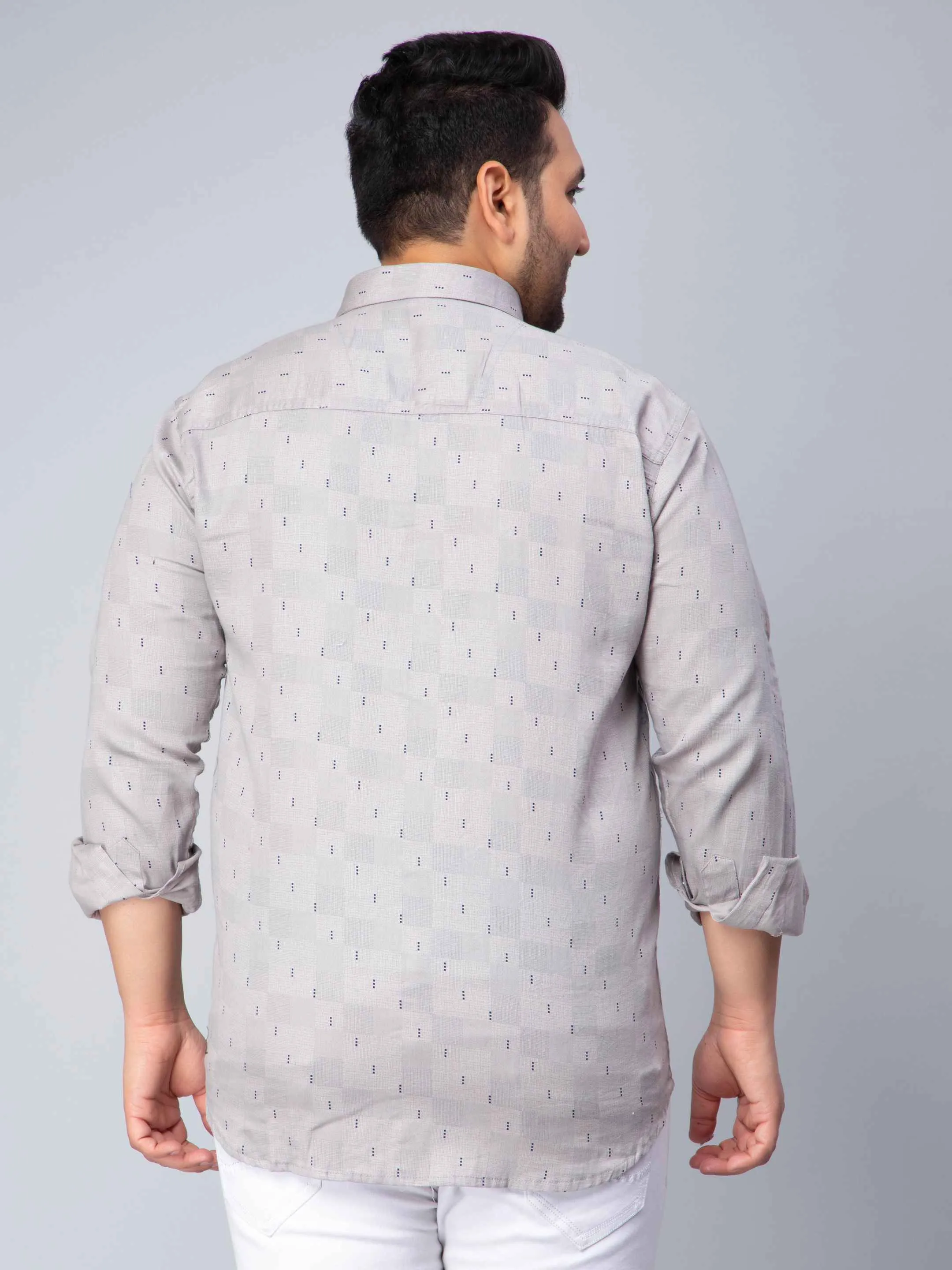 Light Grey Square Printed Plus Size Shirt