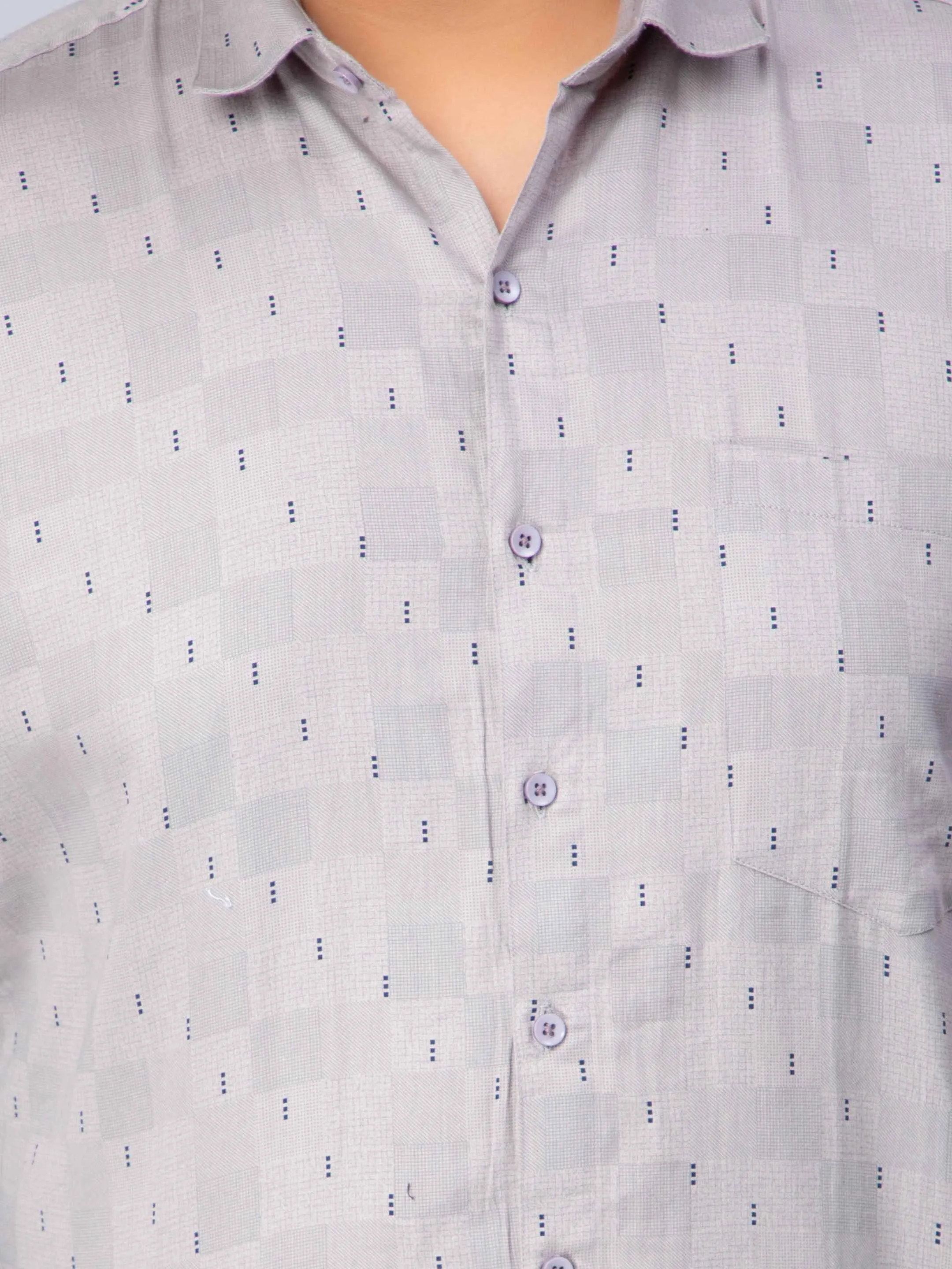 Light Grey Square Printed Plus Size Shirt