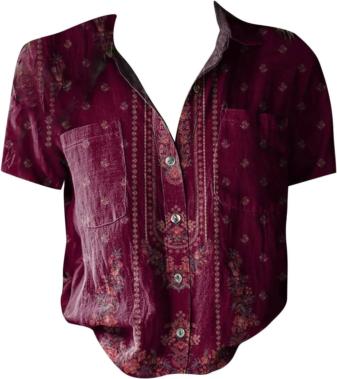 Linen Boho Tops for Women Boho Tops for Women 2025 Hippie Summer Short Sleeve Button Up Blouses Short Sleeve Shirts