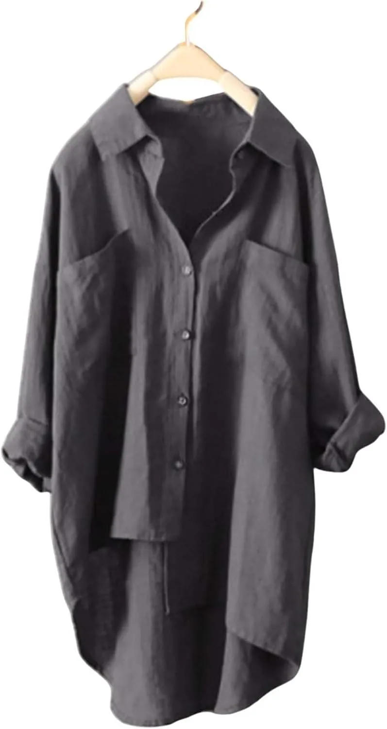 Linen Button Up Shirts for Women Linen Shirt Women V Neck Casual Long Sleeve Loose Tops Top Button Down for
