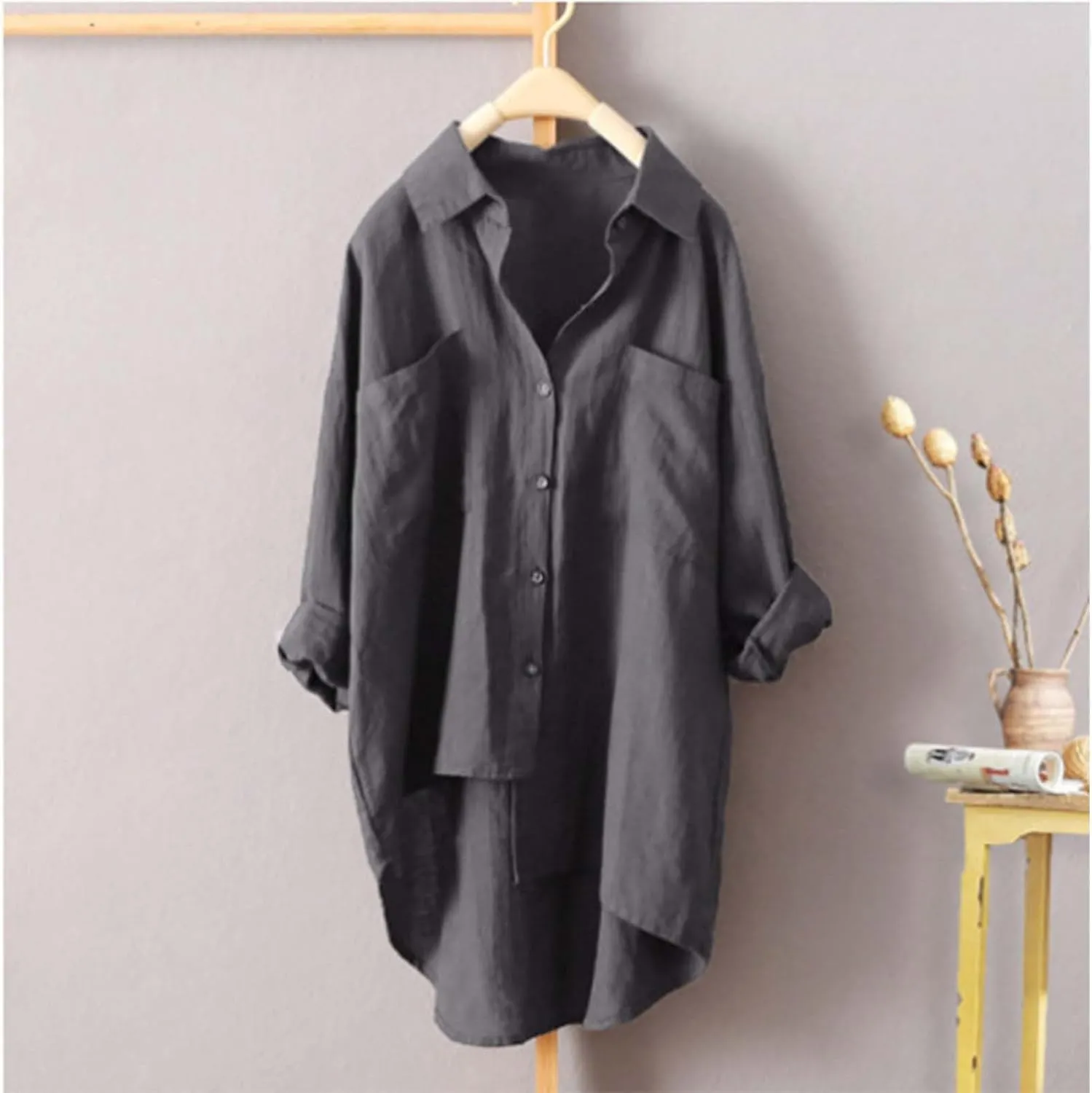 Linen Button Up Shirts for Women Linen Shirt Women V Neck Casual Long Sleeve Loose Tops Top Button Down for