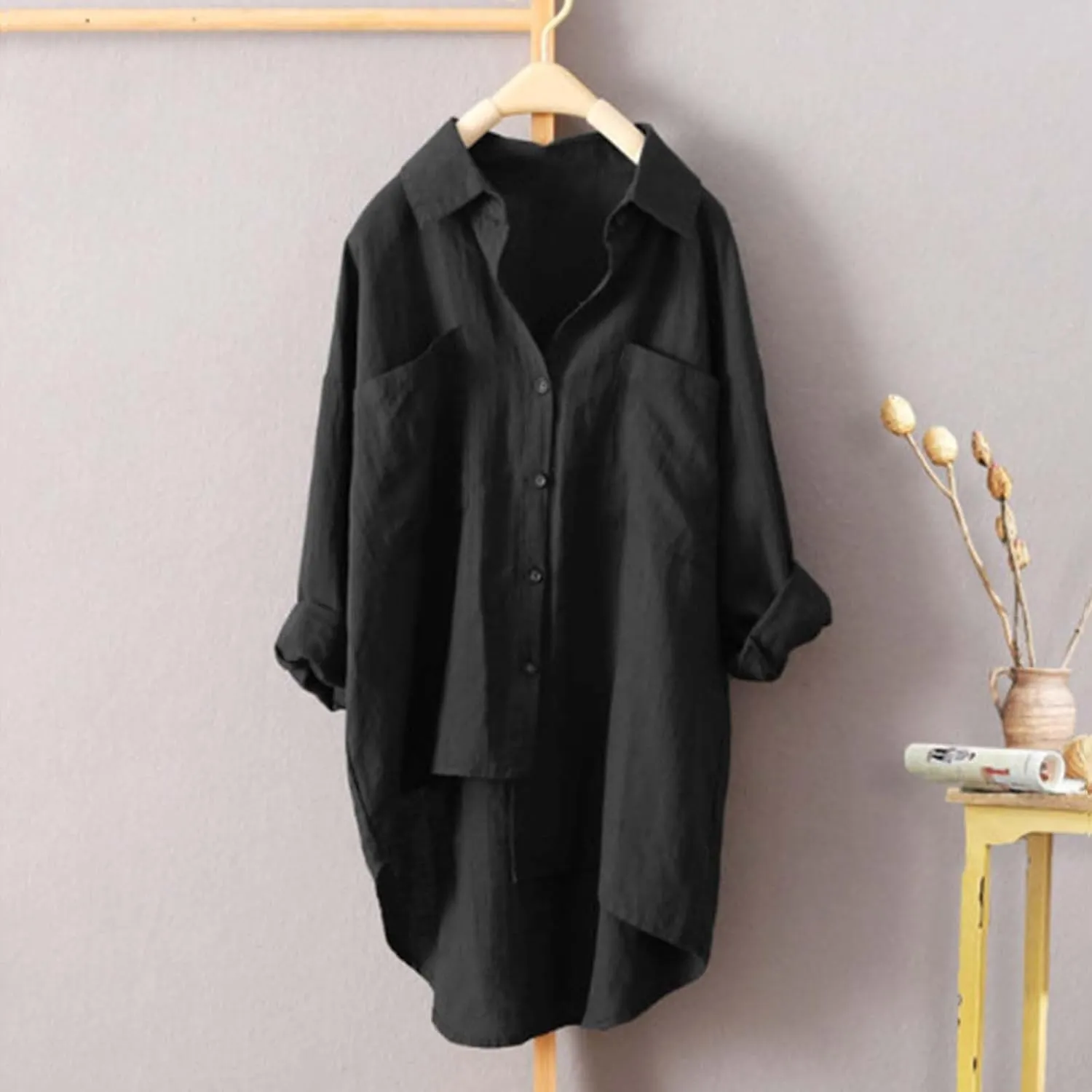Linen Button Up Shirts for Women Linen Shirt Women V Neck Casual Long Sleeve Loose Tops Top Button Down for
