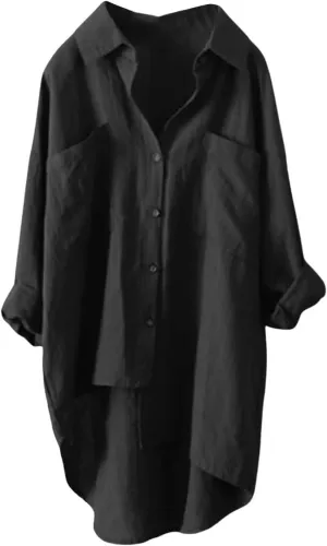 Linen Button Up Shirts for Women Linen Shirt Women V Neck Casual Long Sleeve Loose Tops Top Button Down for