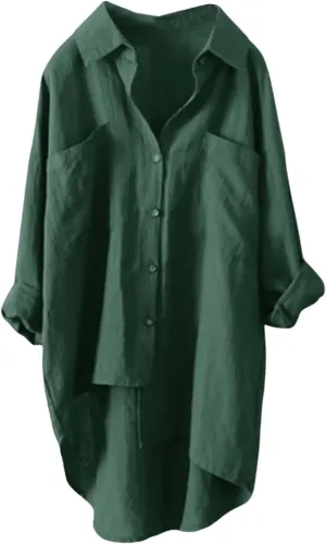 Linen Button Up Shirts for Women Linen Shirt Women V Neck Casual Long Sleeve Loose Tops Top Button Down for