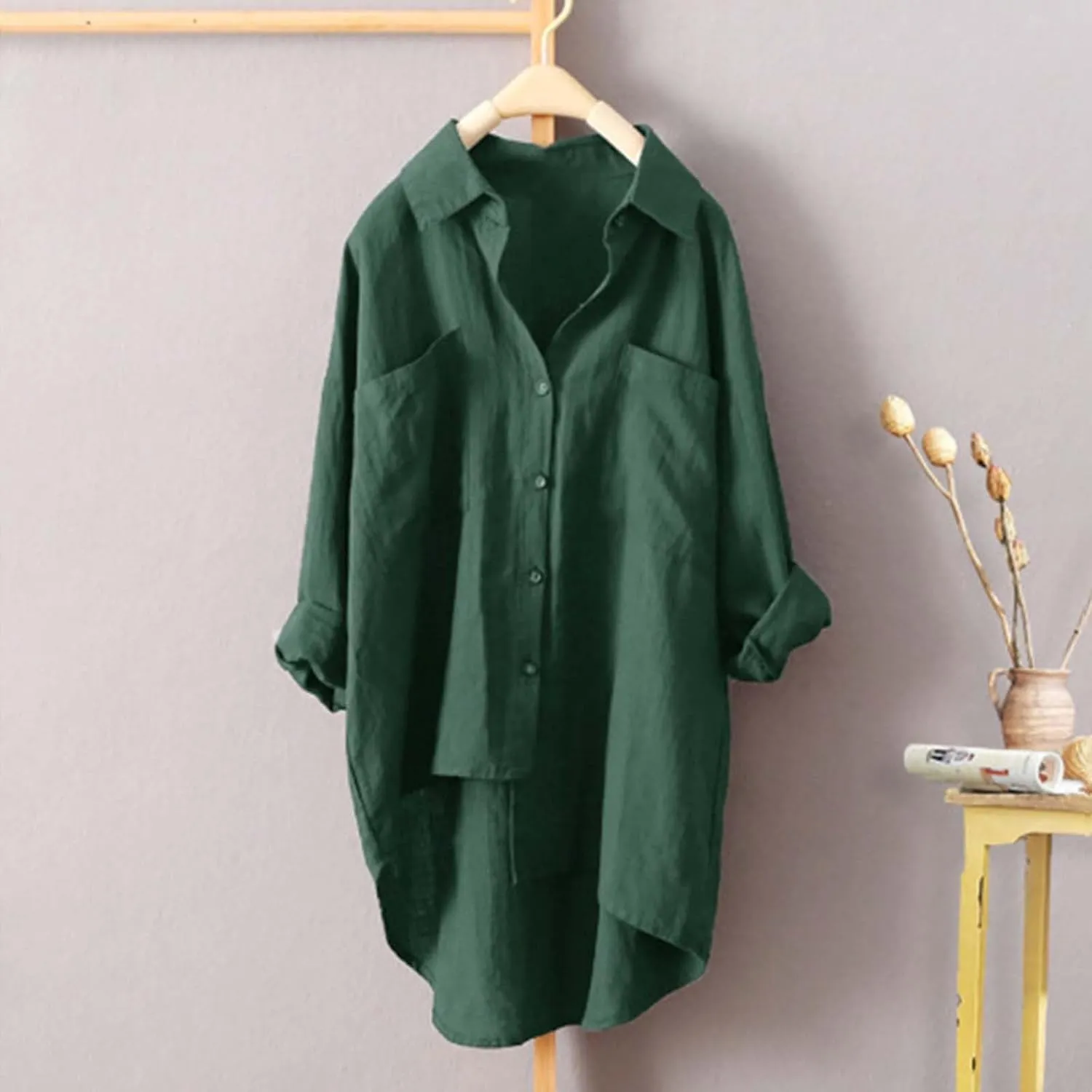 Linen Button Up Shirts for Women Linen Shirt Women V Neck Casual Long Sleeve Loose Tops Top Button Down for