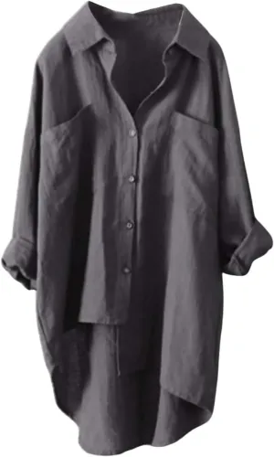 Linen Button Up Shirts for Women Linen Shirt Women V Neck Casual Long Sleeve Loose Tops Top Button Down for