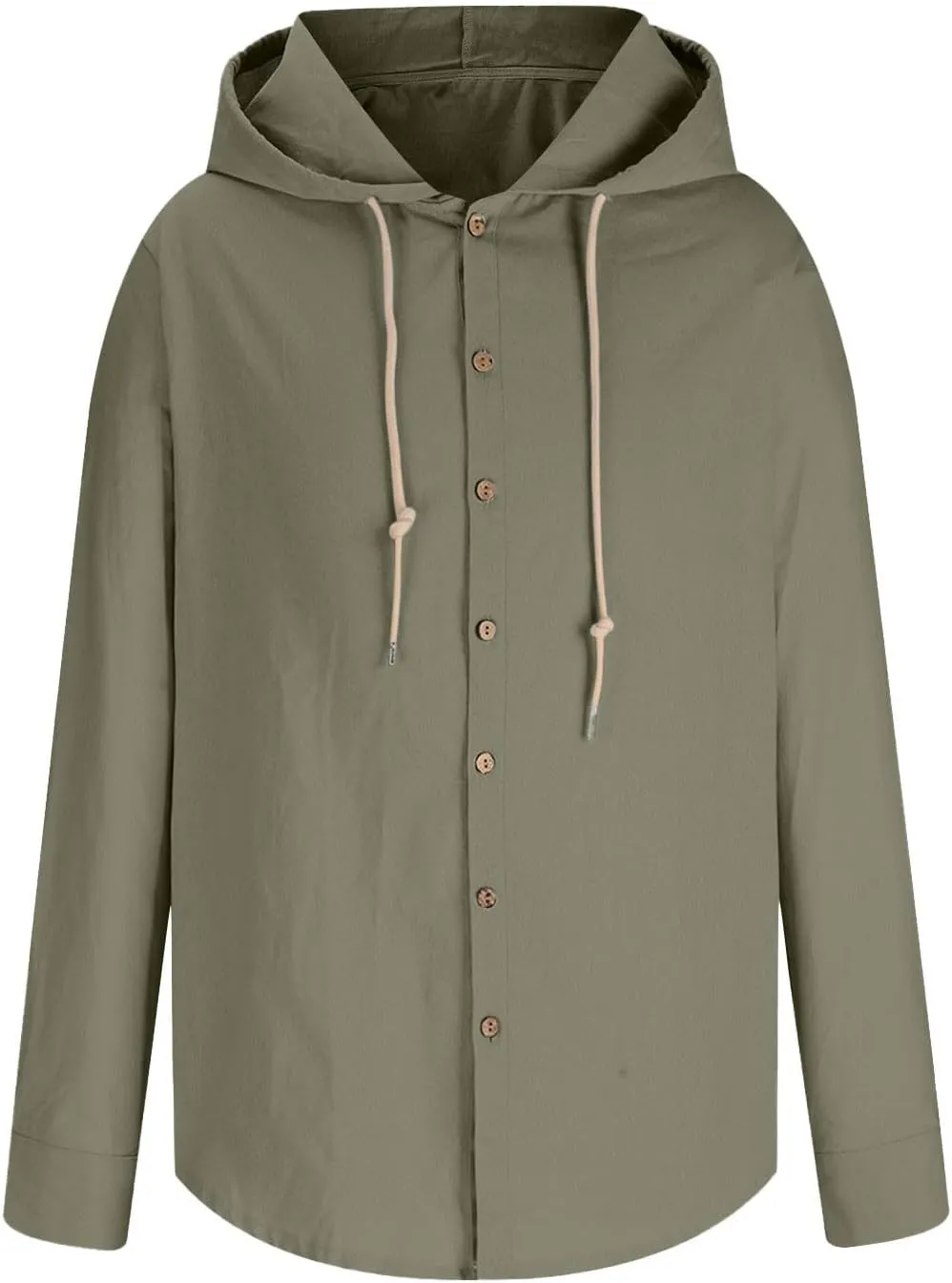 Linen Shirts for Men Casual Button Shirts Summer Cotton Linen Drawstring Hoodie Beach Long Sleeve Shirts Top with Hood