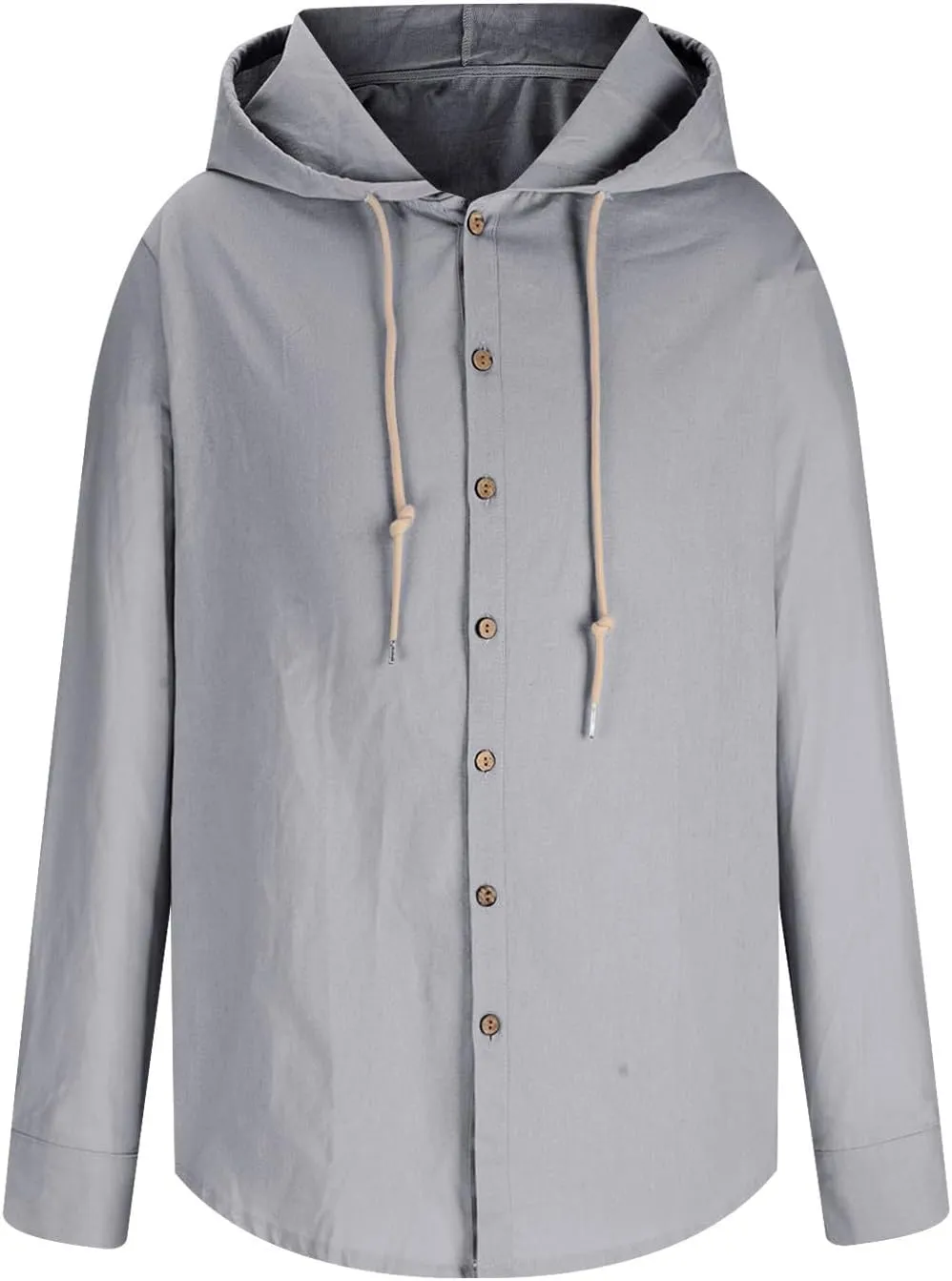 Linen Shirts for Men Casual Button Shirts Summer Cotton Linen Drawstring Hoodie Beach Long Sleeve Shirts Top with Hood
