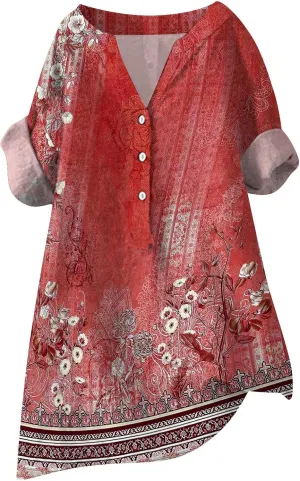 Linen Shirts for Women Short Sleeve Loose Button Shirt Top Stand Solid Color Medium Sleeve Long Sleeve Cotton Gauze