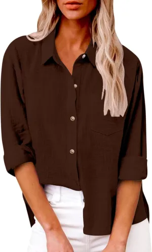 Linen Shirts for Women Womens Linen Tops Shirt Summer Loose Hooded Top Cotton for Blouse Black Button Down