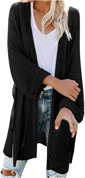 Long Chunky Knitted Cardigan for Women Balloon Sleeve Open Front Cardigans Lightweight Casual Trendy Wrap Knitwear