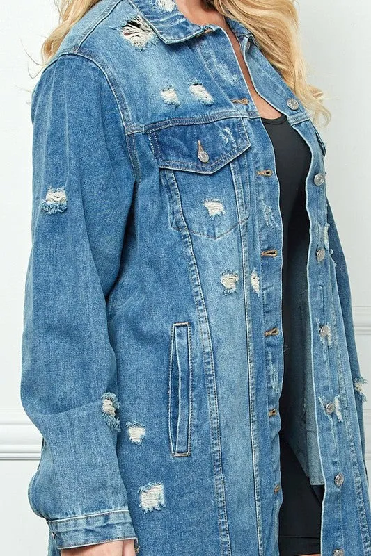 Long Denim Distressed Jacket