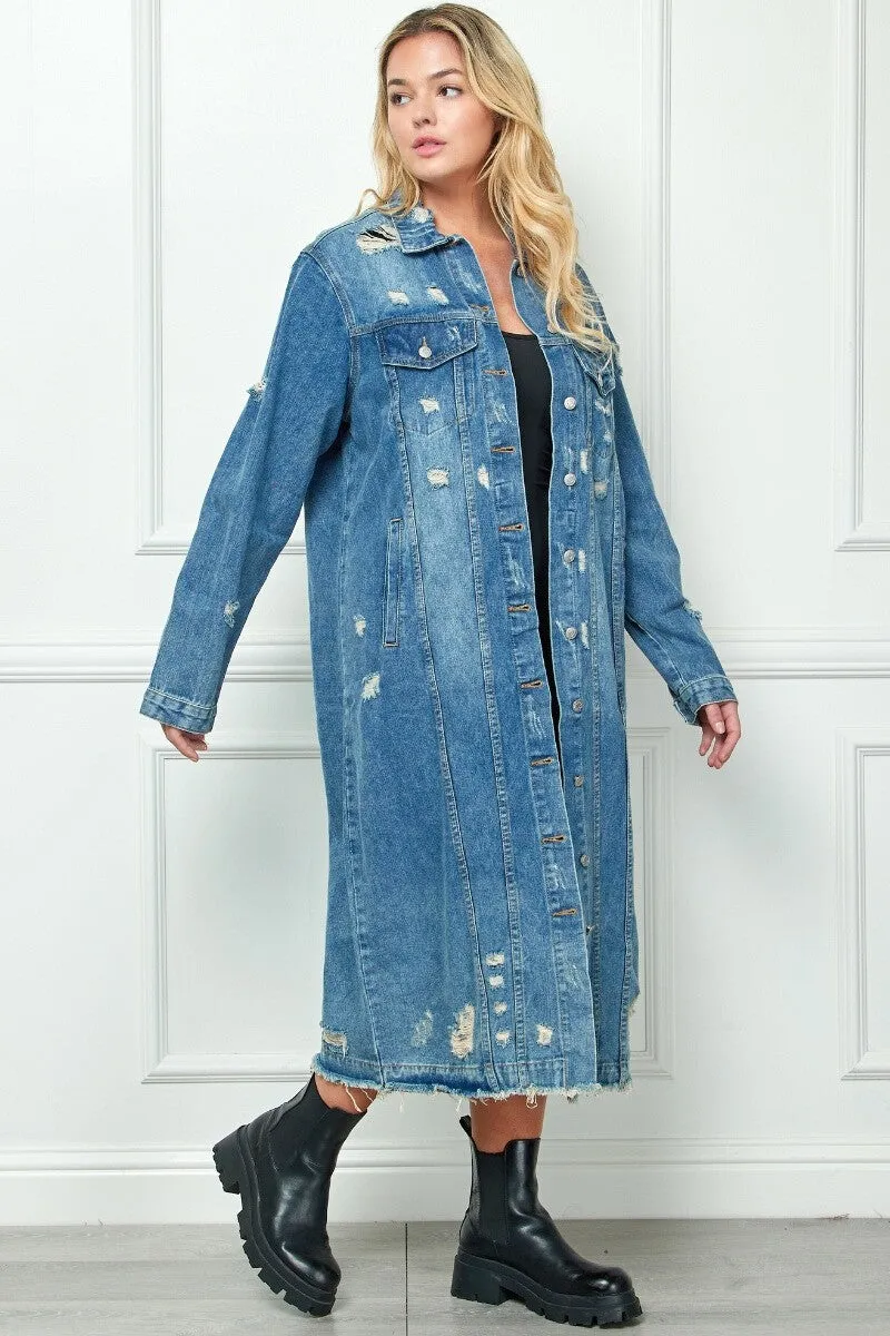 Long Denim Distressed Jacket