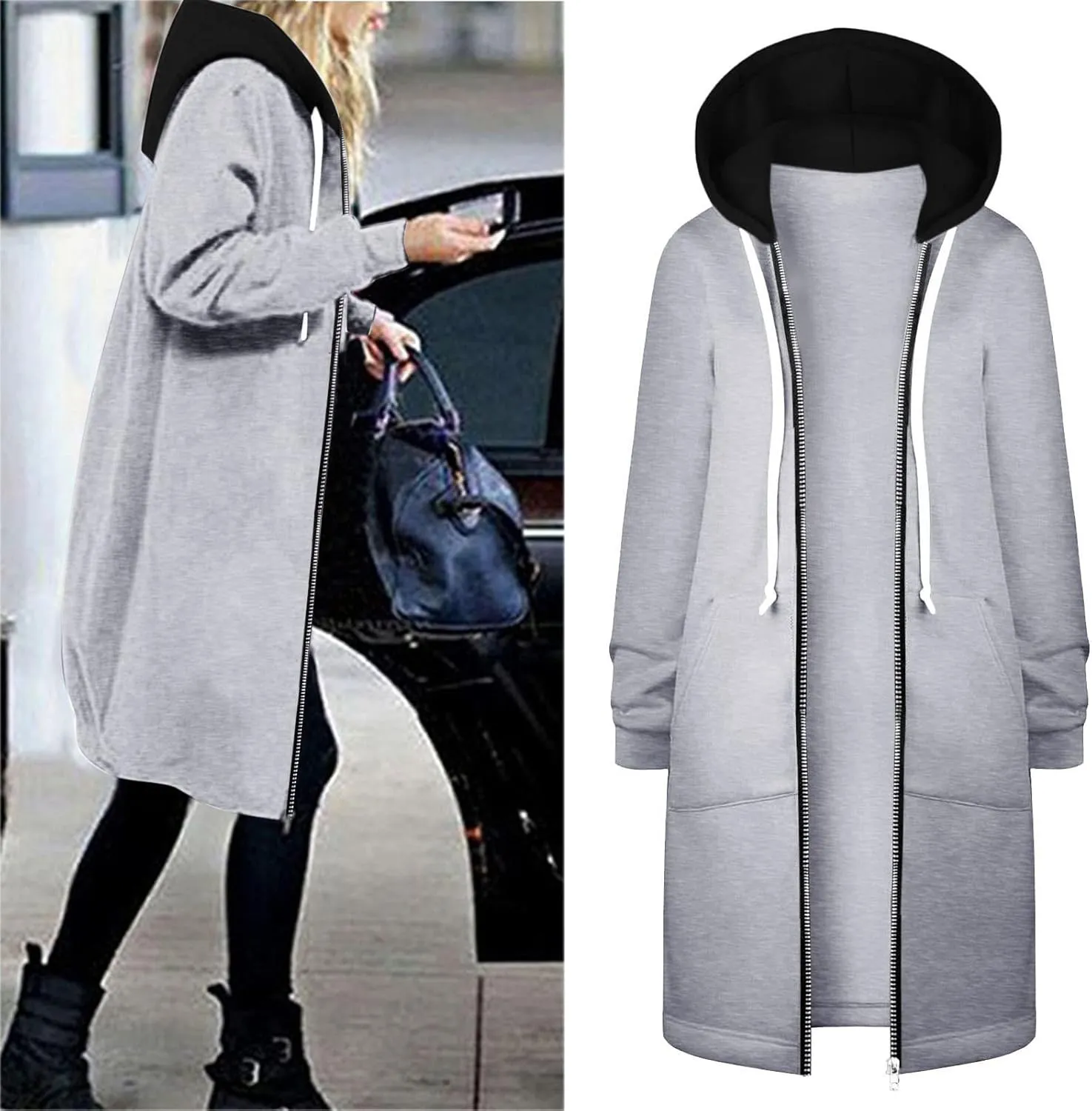Long Hoodie for Women 2024 Casual Zip Up Drawstring Fleece Sweatshirt Oversized Jackets Coat Lightweight Fall Clothes