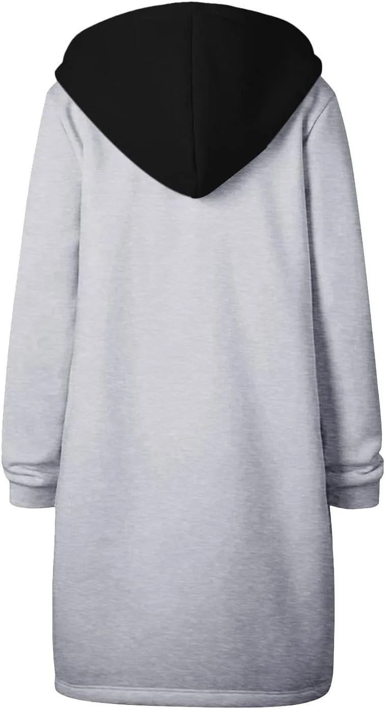 Long Hoodie for Women 2024 Casual Zip Up Drawstring Fleece Sweatshirt Oversized Jackets Coat Lightweight Fall Clothes
